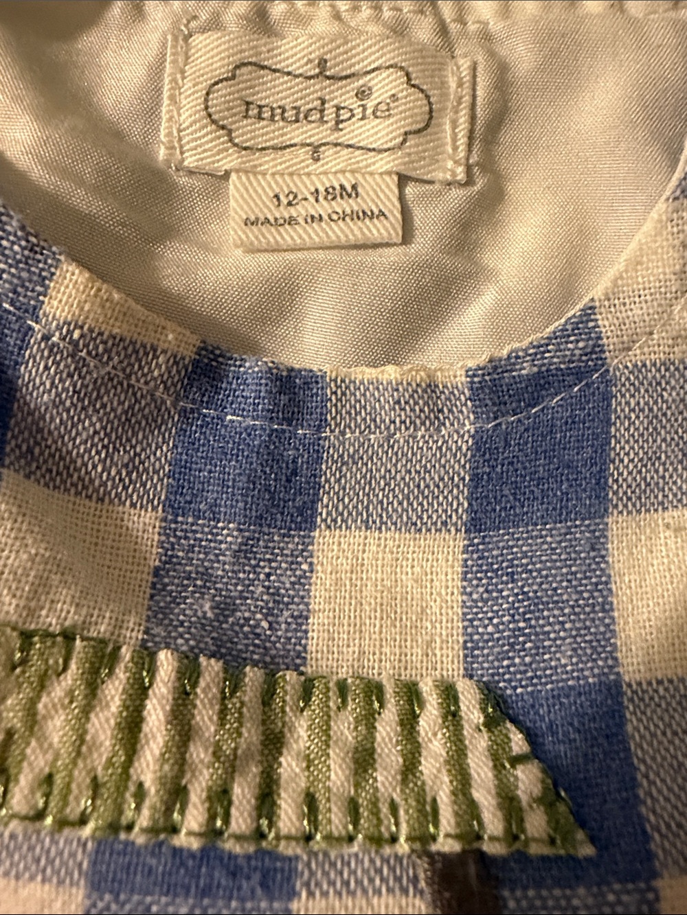 Mud Pie Boys Blue & White Checked Golf Cart Embroidered One-Piece Romper 12-18 - Picture 9 of 10
